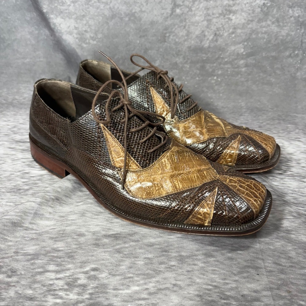 Vintage David Eden Lizard Skin Alligator Patchwork Oxford Dress Shoes Mens 9.5